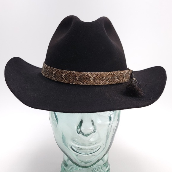 Akubra Boomerang 1030 Black Pure Fur Felt Cowboy Hat Australia Size 57 7 1/8